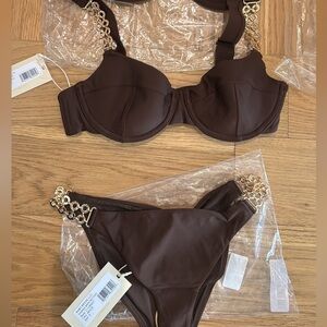 Ramy Brook Brown Bikini with Gold Chain Accents